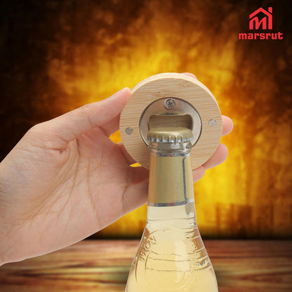 30pcs Bamboo Bottle Opener, Wood Bulk Wooden Openers, Fridge Magnet Round Beer Opener, 2.6" Magnetic Sticker for DIY Bar Decoration Refrigerator Coaster Gift Guest Lover Wedding Kitchens Home Parties