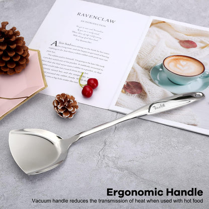 Spatula, Metal Spatula for Kitchen, Stainless Steel Slotted Turner, Hollow Handle Heat-Resistant Design, Ergonomic Dual-Handed Grip, Gift for Family