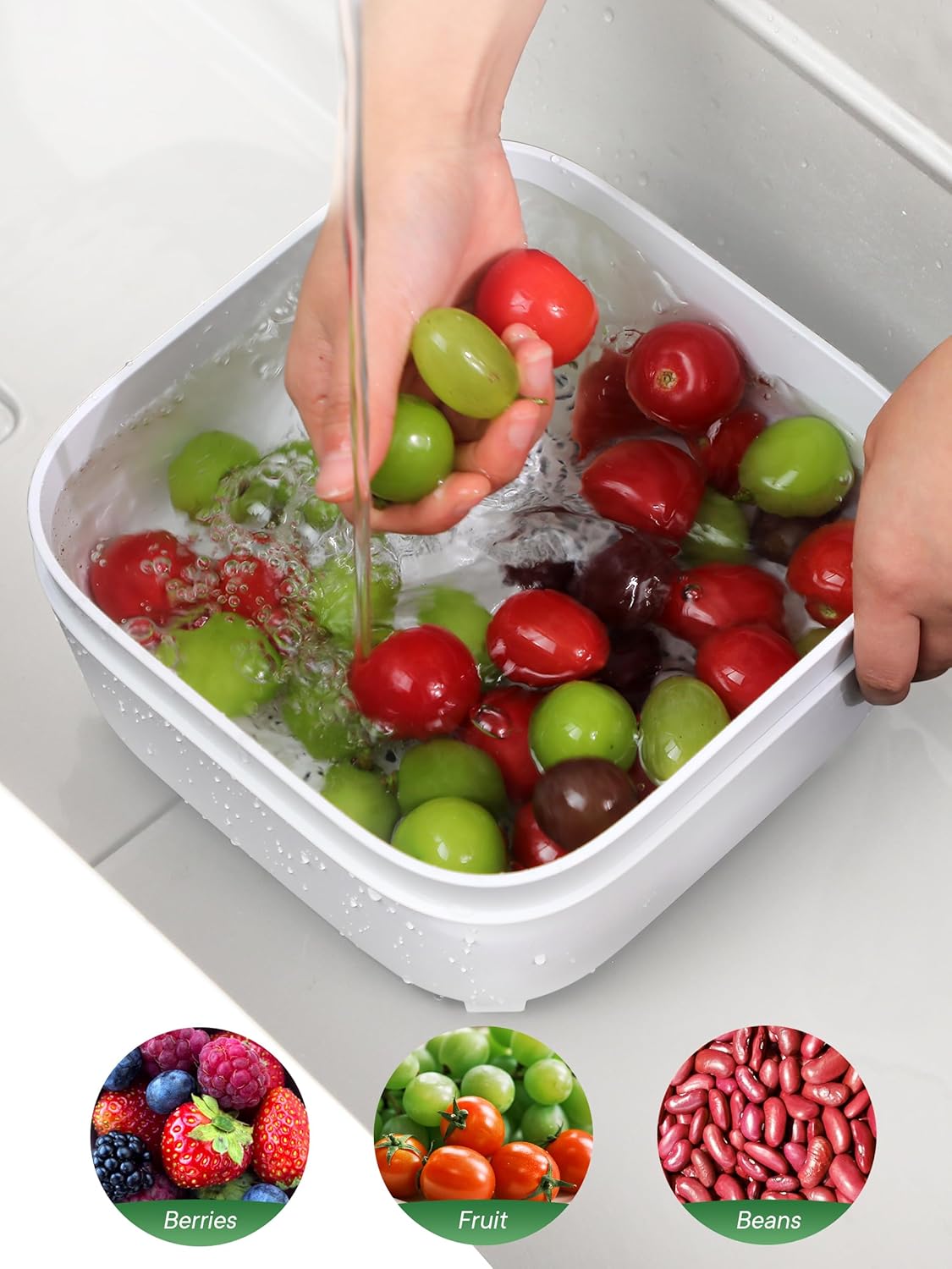 Colander for Kitchen, Detachable Fruit Bowl with Drip Tray, Plastic Food Strainer for Fruits, Vegetables, Berries and Pasta, Colander Set for Home and RV Use, Dishwasher Safe