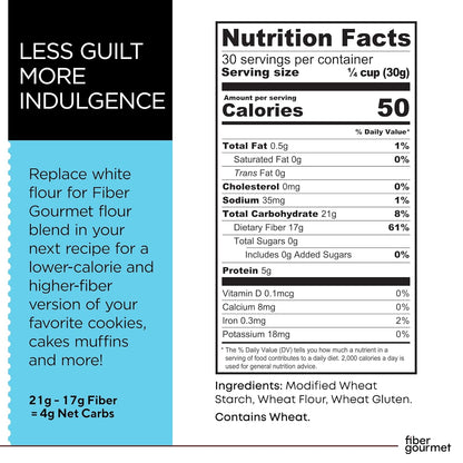 Fiber Gourmet Low Net Carb Flour Blend - Keto Friendly All-Purpose Baking Flour with 55% Fewer Calories, 81% Fewer Net Carbs, 17g Fiber, Non-GMO Vegan - 32 Ounce (pack of 2)