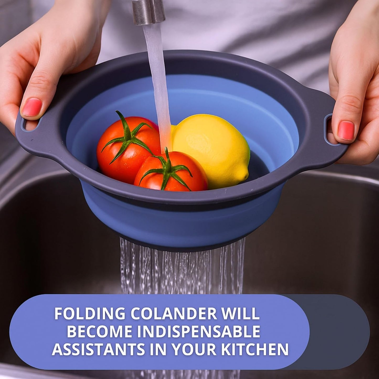 White Round Silicone Collapsible Colander – Silicone Round Kitchen Strainers with Plastic Handles Small Foldable Kitchen Strainer Perfect for Draining Pasta Vegetable and Fruit