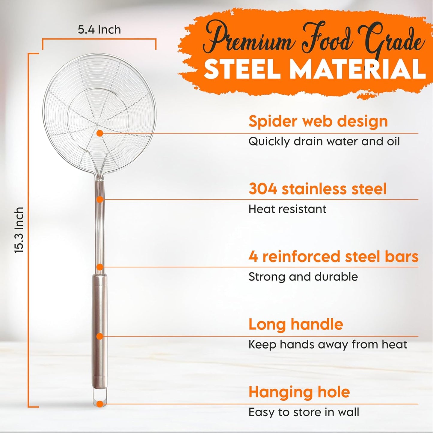 Stainless Steel Spider Strainer Skimmer Ladle Fryer for Cooking and Frying Kitchen Utensils Wire Strainer Scoop Pasta Strainer with Handle Deep Fry Skimmer Spoon