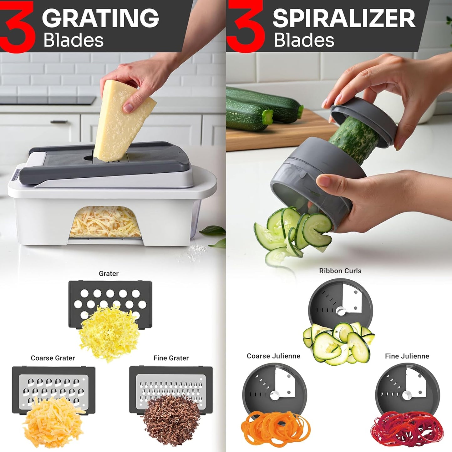 Mueller Pro-Series 10-in-1, 8 Blade Vegetable Chopper, Onion Mincer, Cutter, Dicer, Egg Slicer with Container, French Fry Cutter Potato Slicer, Home Essentials, Salad Chopper White Sand/Green