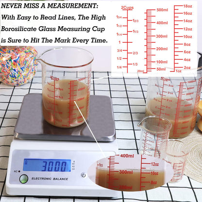 High Borosilicate Glass Measuring Cup-V-Shaped Spout，Glass Measuring Beaker for Kitchen or Restaurant, Easy to Read, 60 ML (2 Oz)-Pack of 2