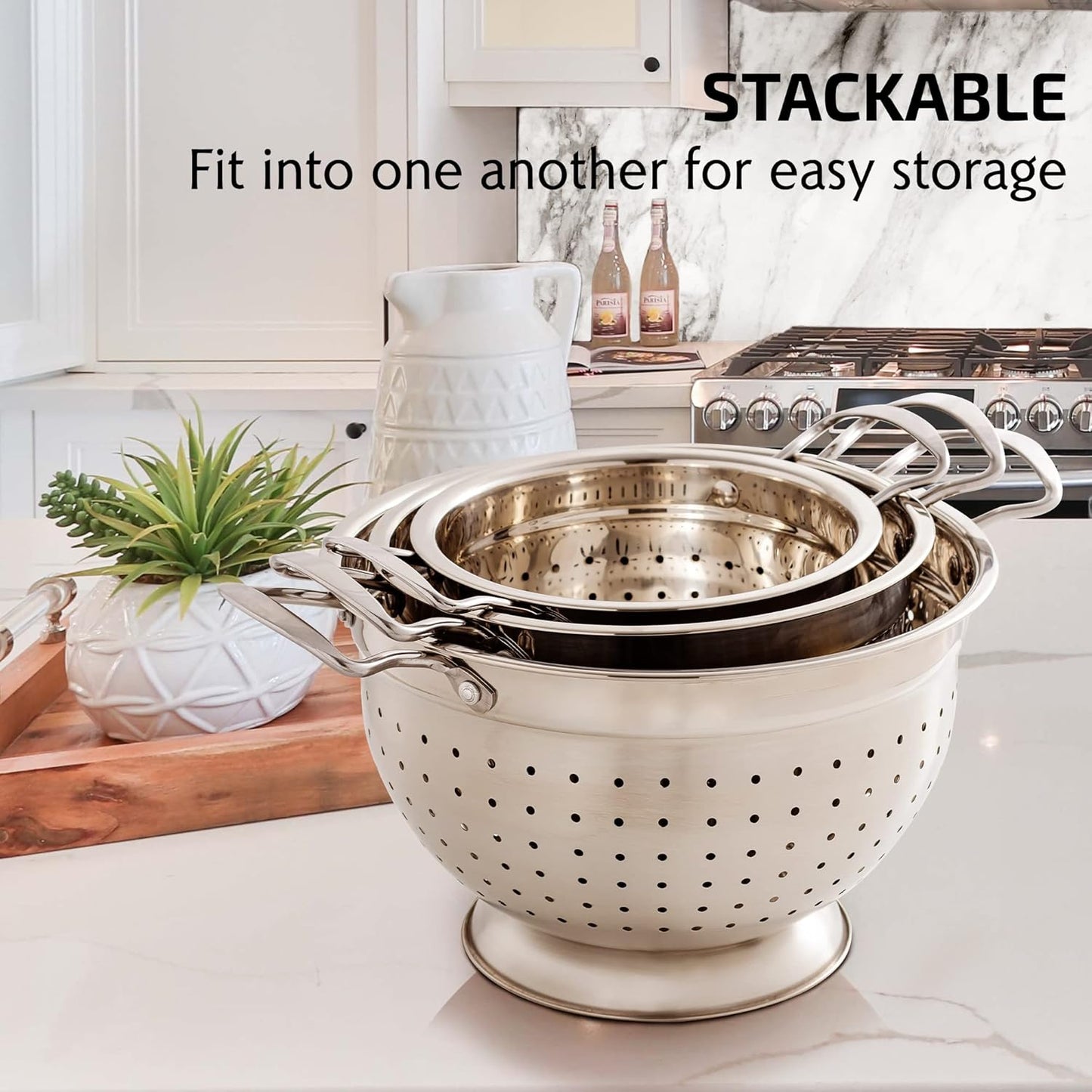 OVENTE Mixing Bowl Set with Lids, 3-Piece Stainless Steel Nesting Bowls for Easy Food Storage, Stackable Design, Kitchen Essential for Baking, Cooking and Prepping, Size 5, 3.5, 1.5QT, Silver BM46333S