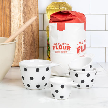 Creative Co-Op Ceramic Measuring Cup, Set of 4, Black and White