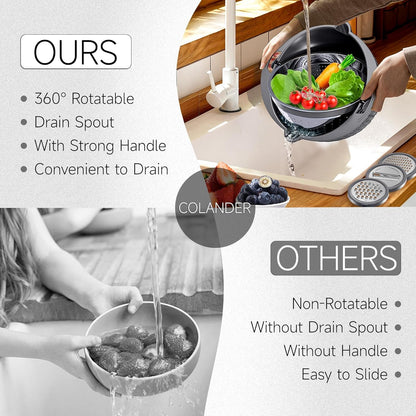 4-1 Colander with Bowl Set - Pasta Strainer - Colander for Kitchen - Strainers and Colanders Rice Strainer Fruit Cleaner Veggie Wash Sink Strainer Kitchen Essentials - Black