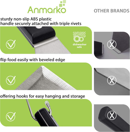 Stainless Steel Metal Spatula Set - Teppaniyaki Spatulas - Griddle Scraper Flat Spatula Pancake Flipper Hamburger Turner - Metal Utensil great for BBQ Grill Flat Top Cast Iron Griddle Accessories
