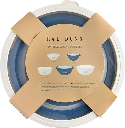 Rae Dunn Mixing Bowls with Lids - 10 Piece Plastic Nesting Bowls Set includes 5 Prep Bowls and 5 Lids (Sage)