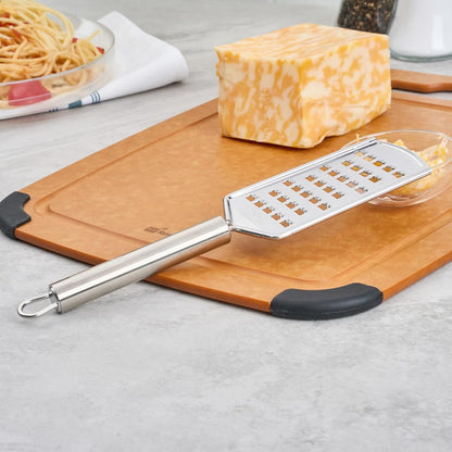 Restaurantware Stainless Steel Coarse Cheese Grater - German Standard Lemon Zester with Ergonomic Handle, Sharp Blades, Dishwasher Safe - Handheld Kitchen Grater for Parmesan, Garlic, Ginger