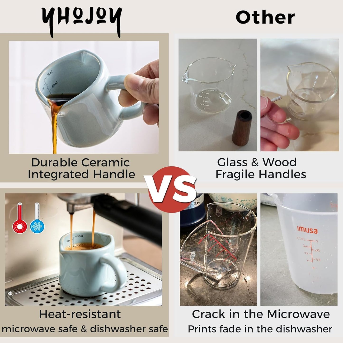 Espresso Cups Ceramic, 200ML Espresso Measuring Cup with Handle, Expresso Shots Cups with Scale, Espresso Accessories, White
