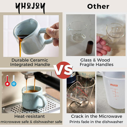 Espresso Cups Ceramic, 200ML Espresso Measuring Cup with Handle, Expresso Shots Cups with Scale, Espresso Accessories, White
