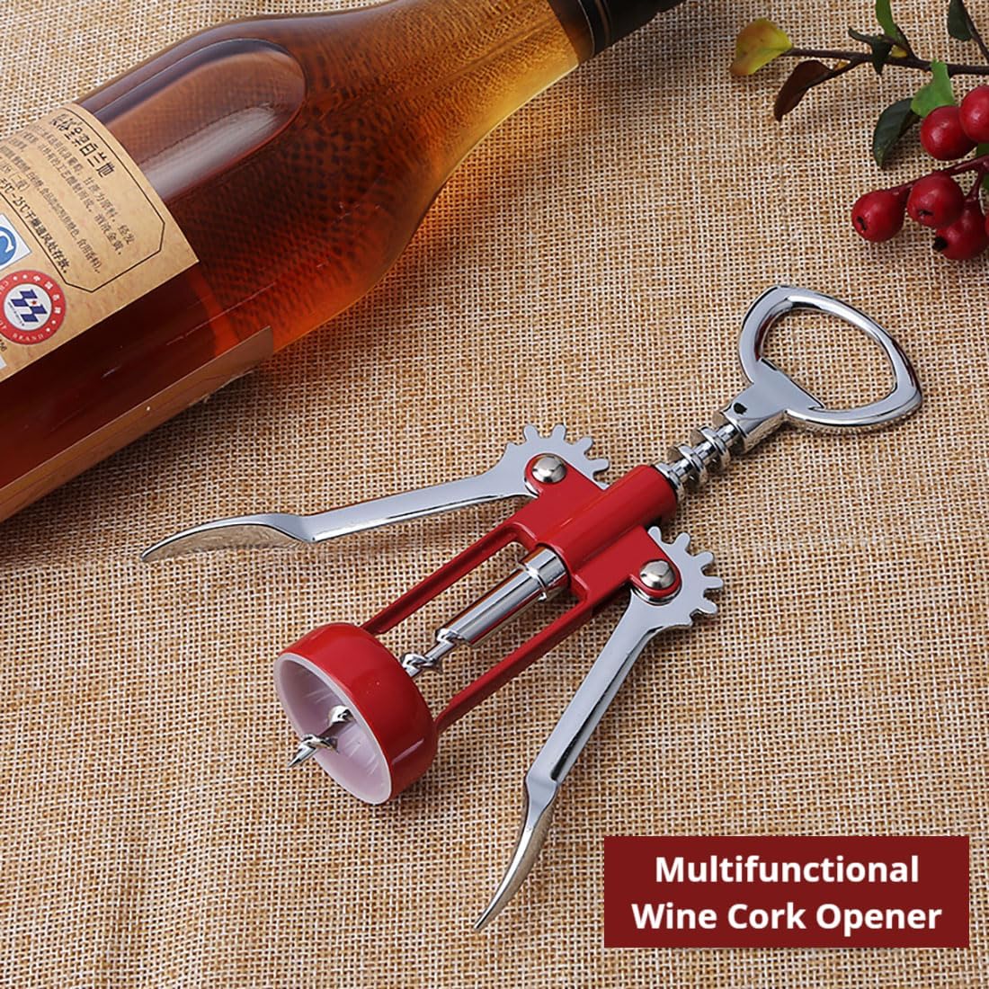 Wine Opener, Zinc Alloy Premium Wing Corkscrew Wine Bottle Opener with Wine Stopper, Multifunctional Wine Cork Opener Bottler Opener Remover for Home, Kitchen,Restaurant,Party and as Gift