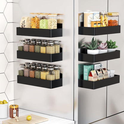 Mystozer Magnetic Spice Rack for Refrigerator, Kitchen Organizer and Storage Shelf, Black (4 Pack)…