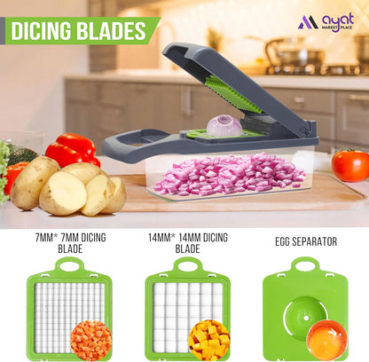 Vegetable Chopper Container Onion Slicer | 16 in 1 Multi Functional Food Chopper with Container BPA Free Material & Dishwasher Safe Veggie Chopper Vegetable Cutter