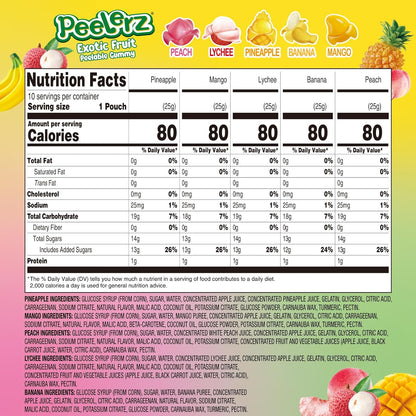 AMOS Peelerz Peelable Gummy Candy Variety Pack, Mango White Peach Banana Green Apple Passion Fruit Lychee, Soft Chewy Fruit Snack, Pack of 6