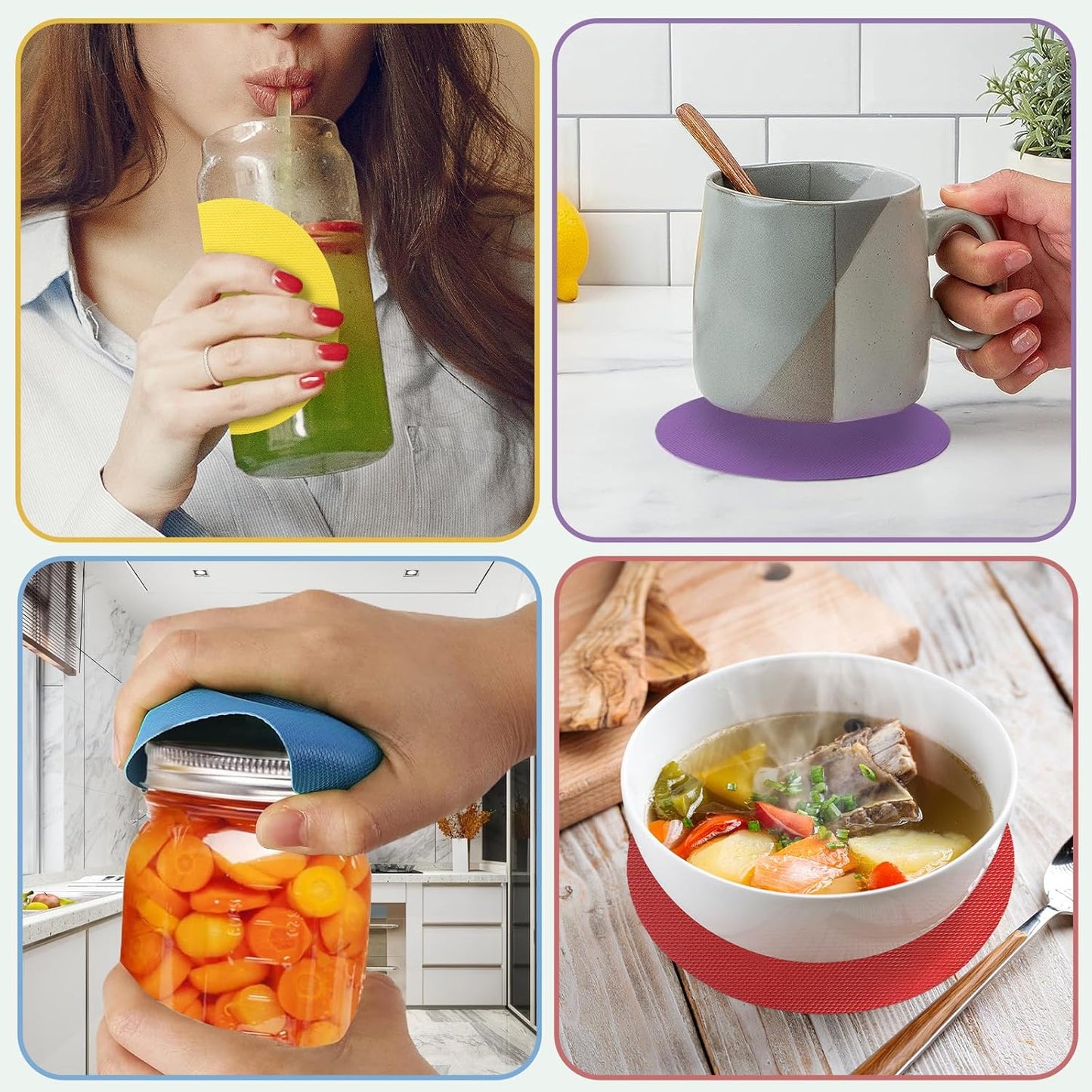 4PCS Jar Opener for Seniors with Arthritis - Rubber Gripper Pads, Bottle & Can Opener, Kitchen Gadgets (Light Blue + Green)