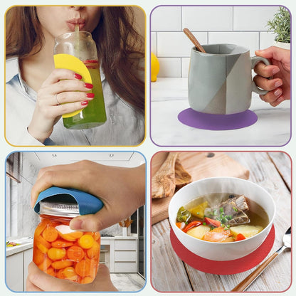 4PCS Jar Opener for Seniors with Arthritis - Rubber Gripper Pads, Bottle & Can Opener, Kitchen Gadgets (Light Blue + Green)