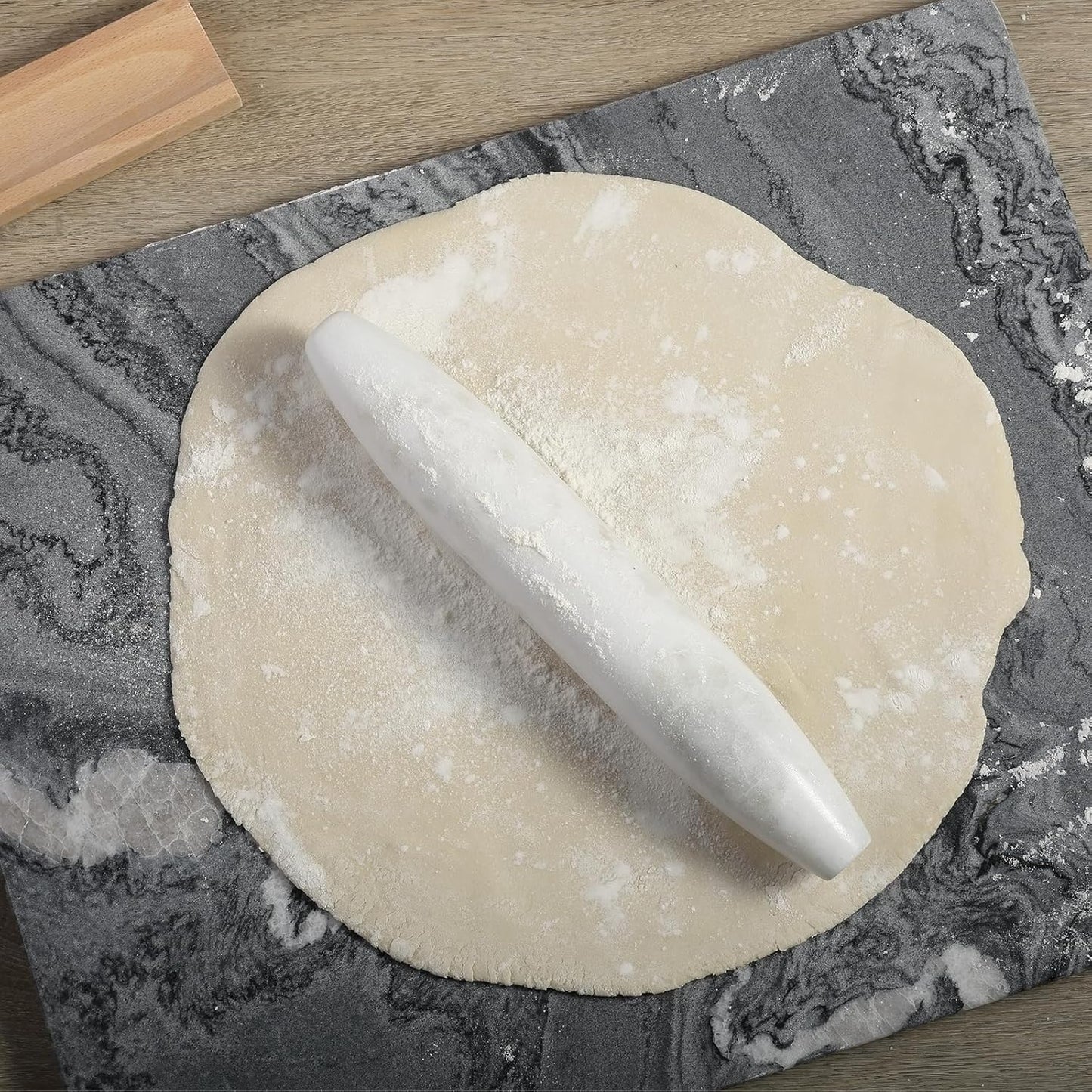 Koville African Natural Marble Rolling Pin, Non-Stick Polished Dough Roller, Pasta, Dumpling, Fondant, Pie Crust, Bread, Pizza Dough, Kitchen Baking Pastry Tools with Mat/Scraper（Namib Fantasy）