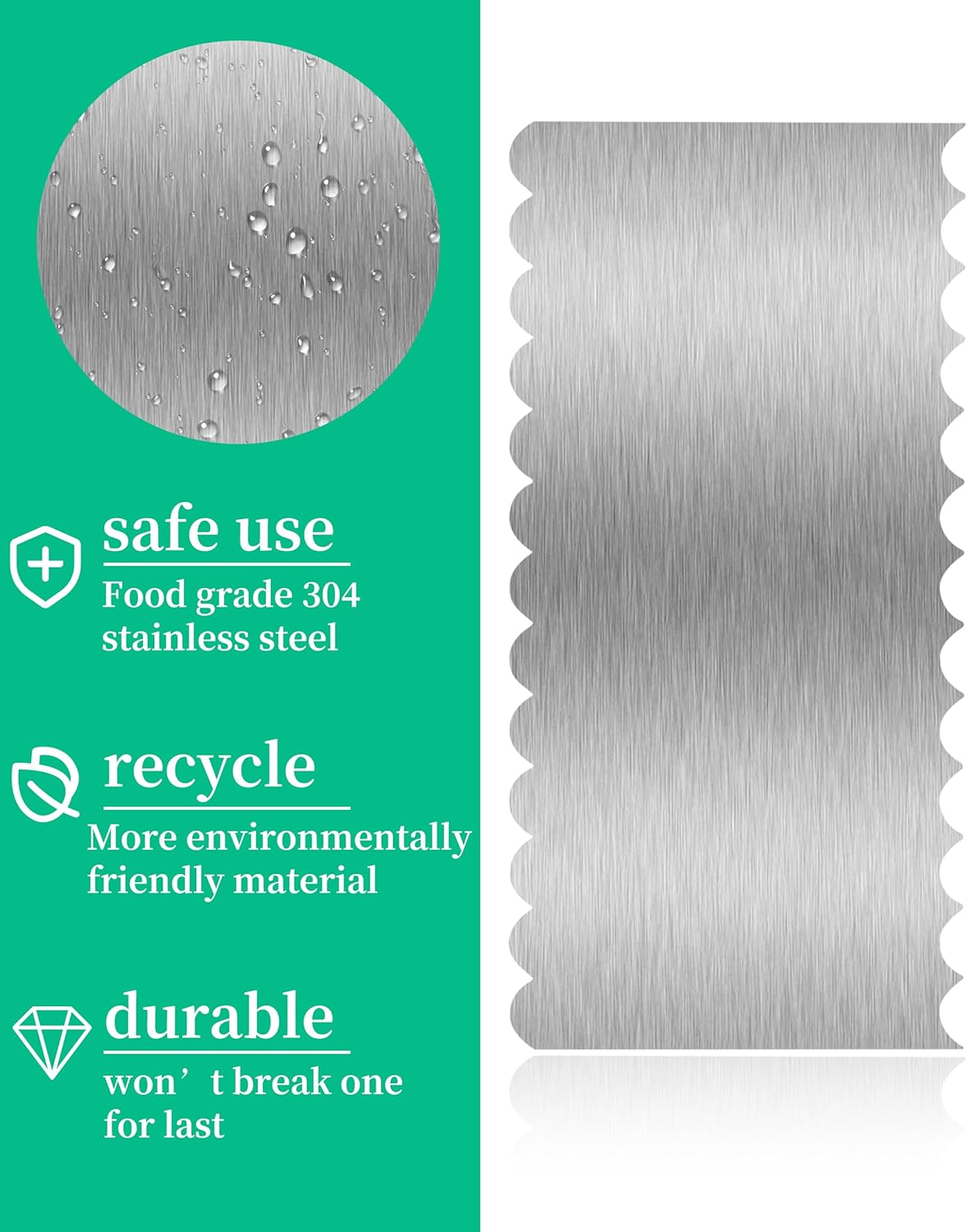Cake Scraper Smoother Cake Decorating Supplies Kit 8.6 Inch Metal Bench Scraper for Baking Buttercream Smoother Stainless Steel Frosting Cake Comb Edge Side Jagged Comb for Cream Cake-1