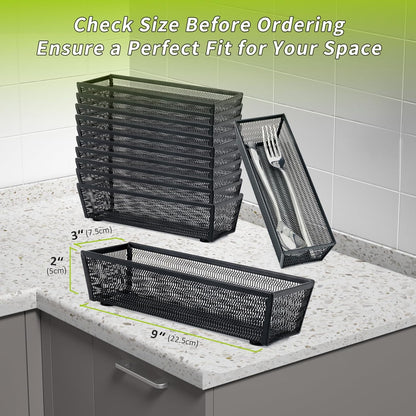 Neudeco Silverware Drawer Organizer - 5 Compartment Cutlery Tray with Non-Slip Feet, Mesh Wire Flatware Storage Divider for Kitchen, Bedroom, Living Room (Silver)
