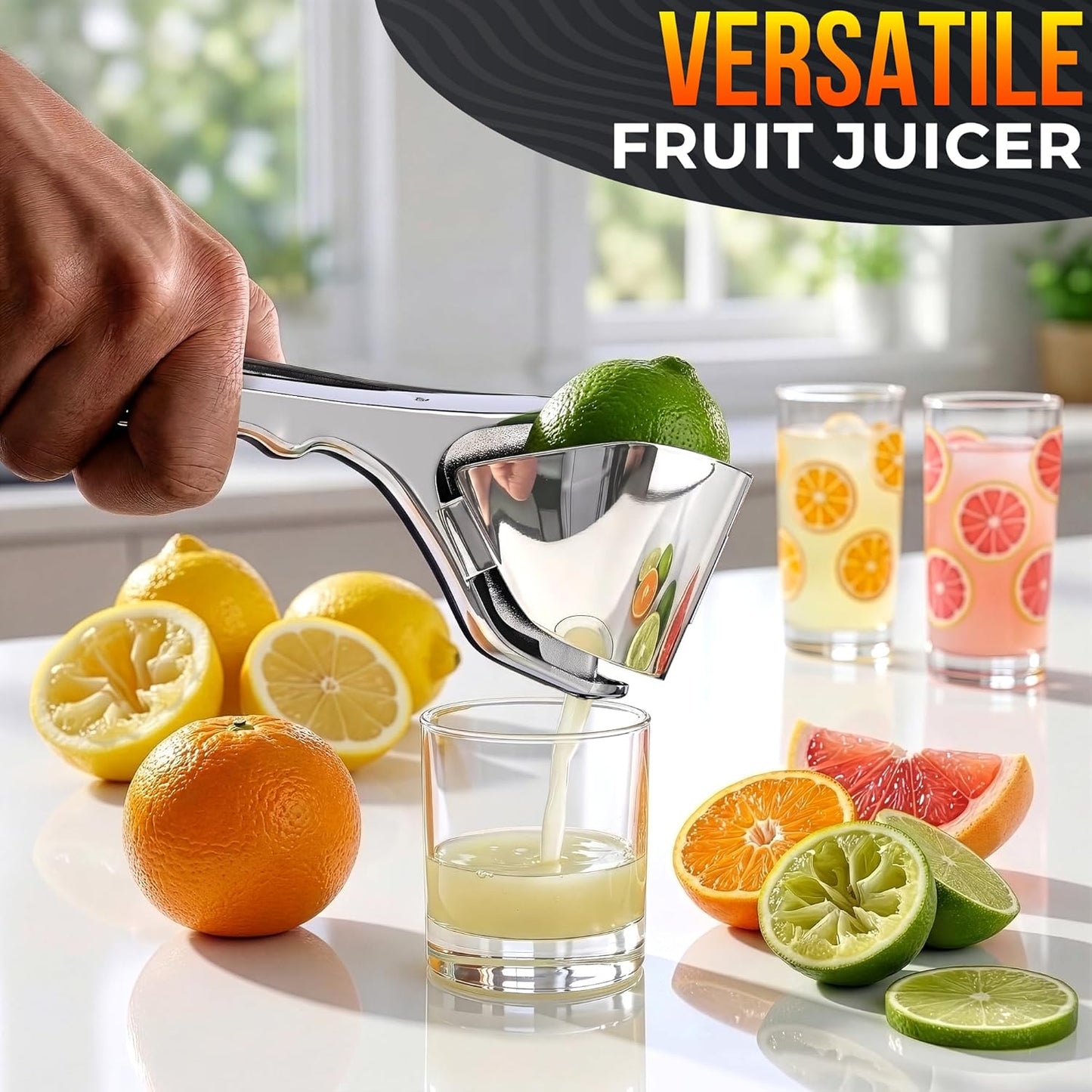 Hand Juicer Squeezer - Aluminum Manual Juicer Hand Press with Ergonomic Handle, 20 Oz Large Capacity Lemon Squeezer for Pomegranate, Orange, Lime & Citrus Fruits with Direct Pour Spout, Hand Wash Only