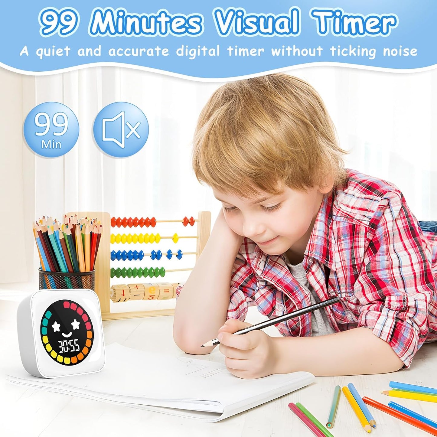 Visual Timer, 99 Minute Digital Kitchen Desk Timer for Office Supplies Home Productivity Management Tool Countdown Count Up, White