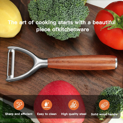 Serrated Blade Premium I Type 304 Stainless Steel Multifunctional Kitchen Peeler Real Wood Handle Ultra Sharp Blade Vegetable Potato Apple（Agarwood）
