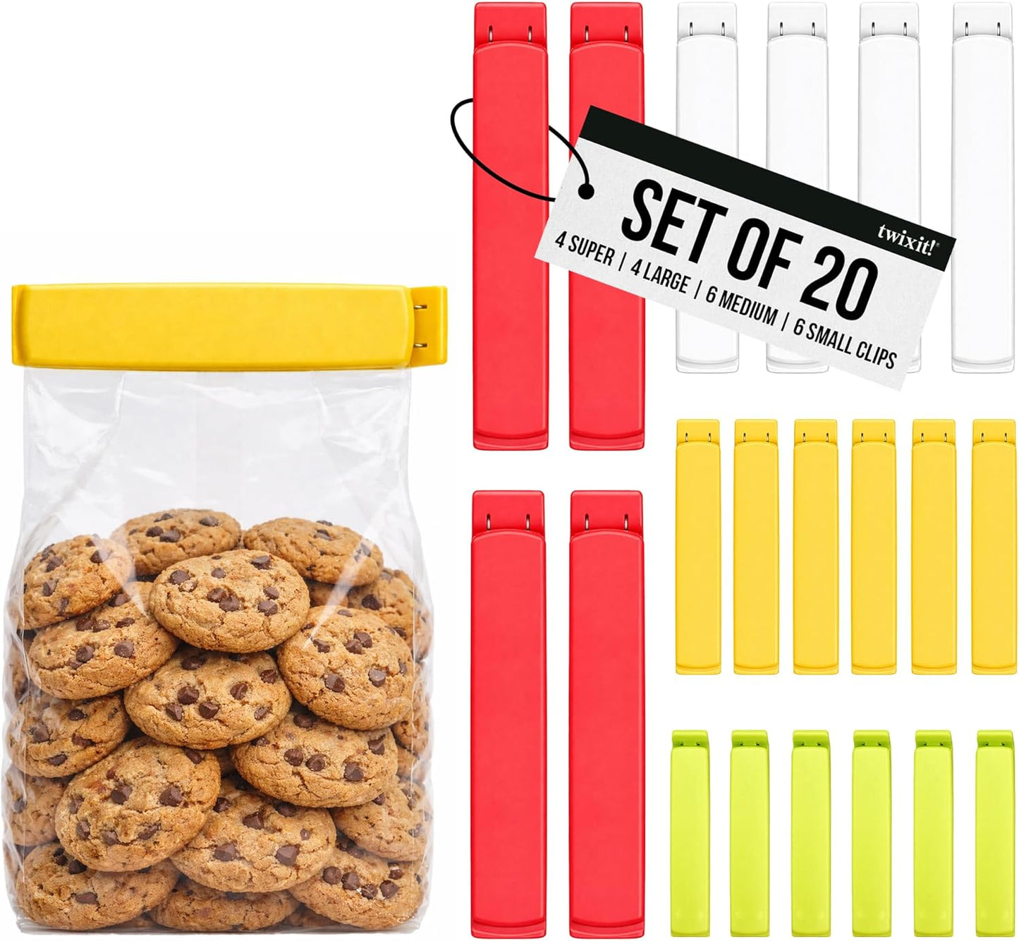LINDEN SWEDEN Twixit! Bag Clips - Set of 15 - Keep Food Fresh, Prevent Spillage - Great for Storage and Organization - Microwave, Freezer and Dishwasher-Safe - BPA-Free
