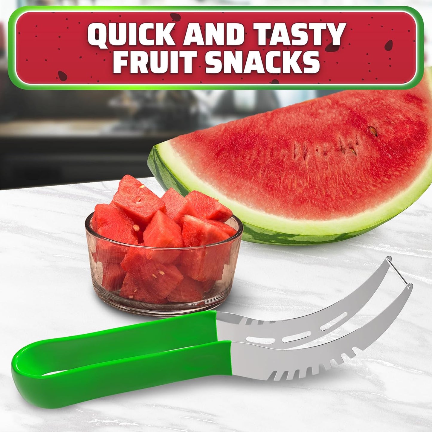 2-in-1 Watermelon Slicer Cutter Tool for 1” Cubes & Slices – Stainless Steel Watermelon Cutter Knife for Fast Fruit Cutting – Melon Slicer for Watermelon, Cantaloupe, Papaya, Honeydew, BBQ & Picnics