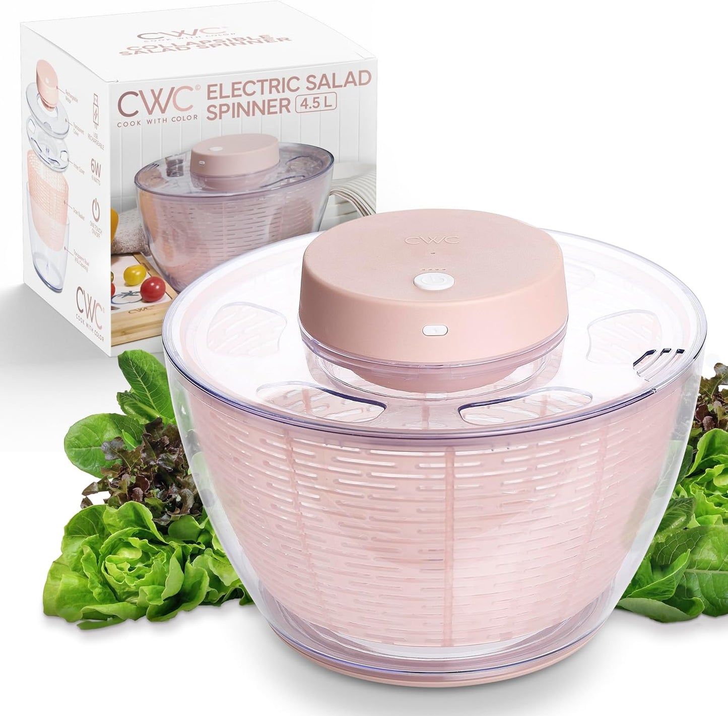 COOK WITH COLOR Electric Salad Spinner, Round 4.5L Capacity – Fast Drying & Easy Spin for Fresh Greens, Cream