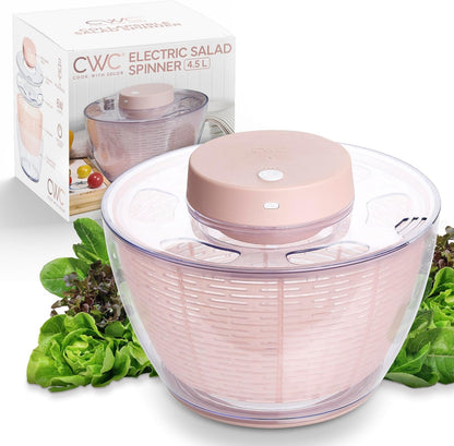 COOK WITH COLOR Electric Salad Spinner, Round 4.5L Capacity – Fast Drying & Easy Spin for Fresh Greens, Cream