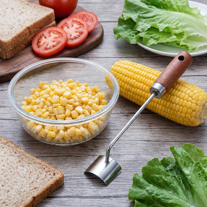 2Pcs Corn Peeler 2026 Upgrade, 304 Stainless Steel Curved Blade Corn Cob Stripper with Wooden Handle, Ergonomic Kernel Remover for Fresh, Cooked, or Frozen Corn