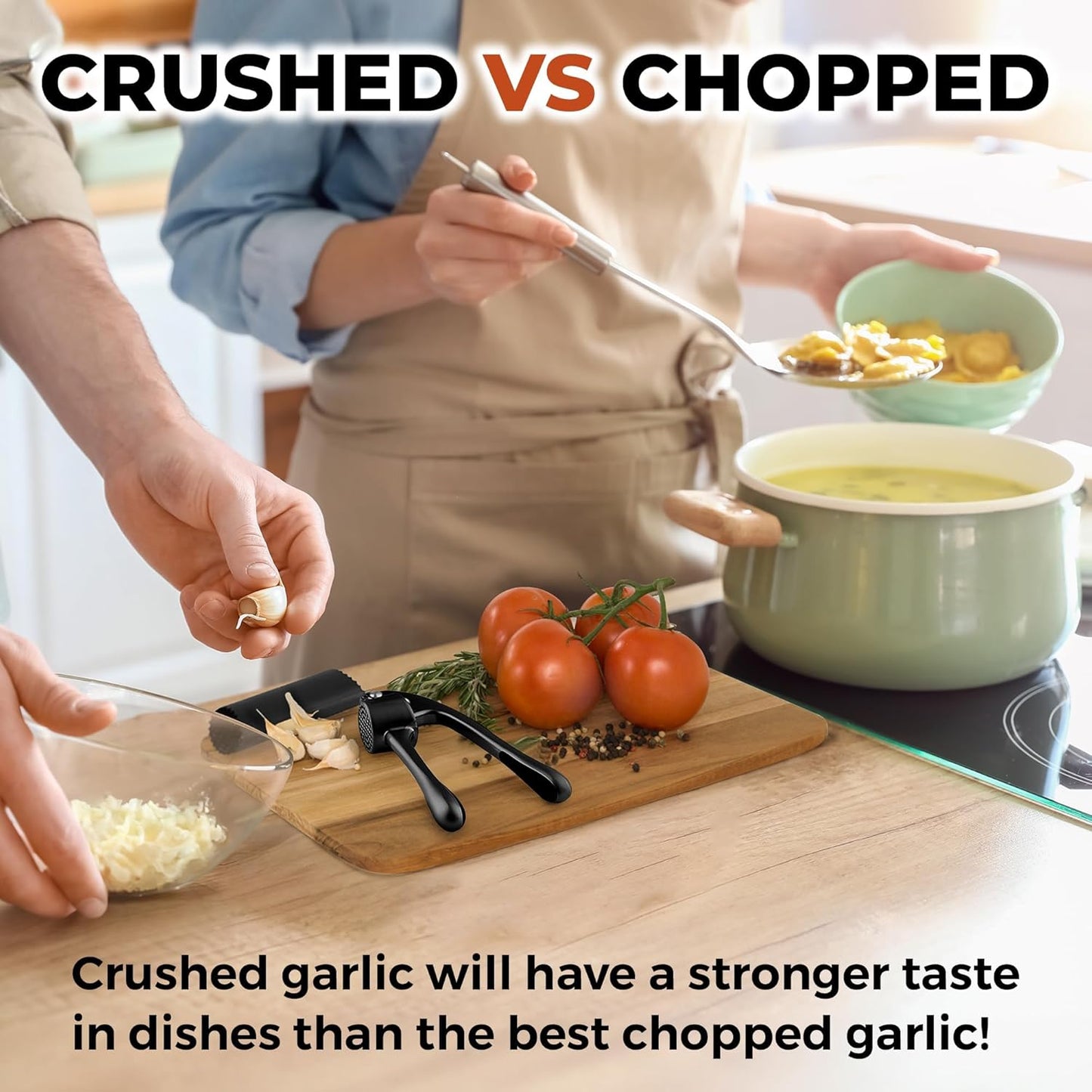Zulay Kitchen Premium Garlic Press Set - Rust Proof Professional Garlic Mincer Tool - Easy-Squeeze, Easy-Clean with Soft, Ergonomic Handle - Silicone Garlic Peeler & Brush (Silver)