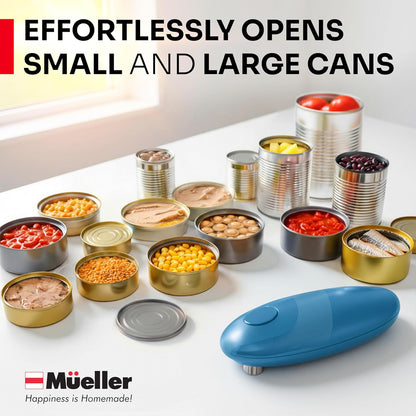 MUELLER HOME SmoothEdge Auto Electric Can Opener – Battery‑Operated One‑Touch w Magnet Lid Lifter – Portable Hands‑Free Automatic Can Openers for Seniors & Arthritis, Smooth‑Edge Cut Technology, Black
