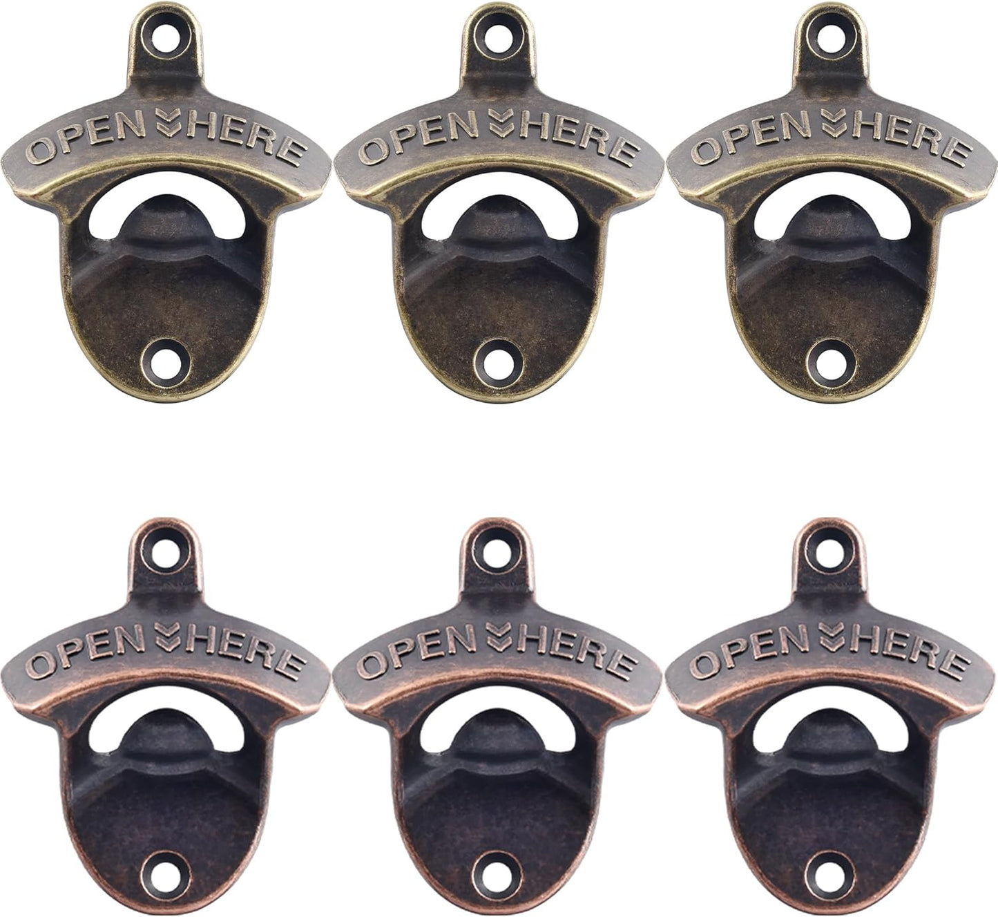 Old Fashion Bottle Opener Wall Mounted Stainless OPEN HERE Black Screw in Wall Beer Soda Bottle Cap Opener Rustic Copper for Table Cooler Post (2 PCS)