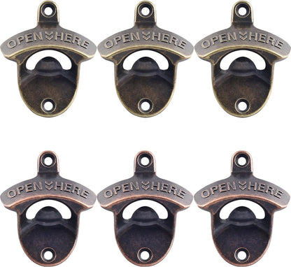 Old Fashion Bottle Opener Wall Mounted Stainless OPEN HERE Black Screw in Wall Beer Soda Bottle Cap Opener Rustic Copper for Table Cooler Post (2 PCS)