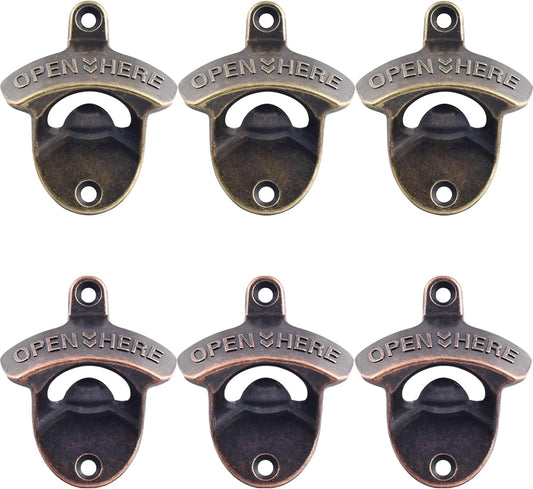 Old Fashion Bottle Opener Wall Mounted Stainless OPEN HERE Black Screw in Wall Beer Soda Bottle Cap Opener Rustic Copper for Table Cooler Post (2 PCS)