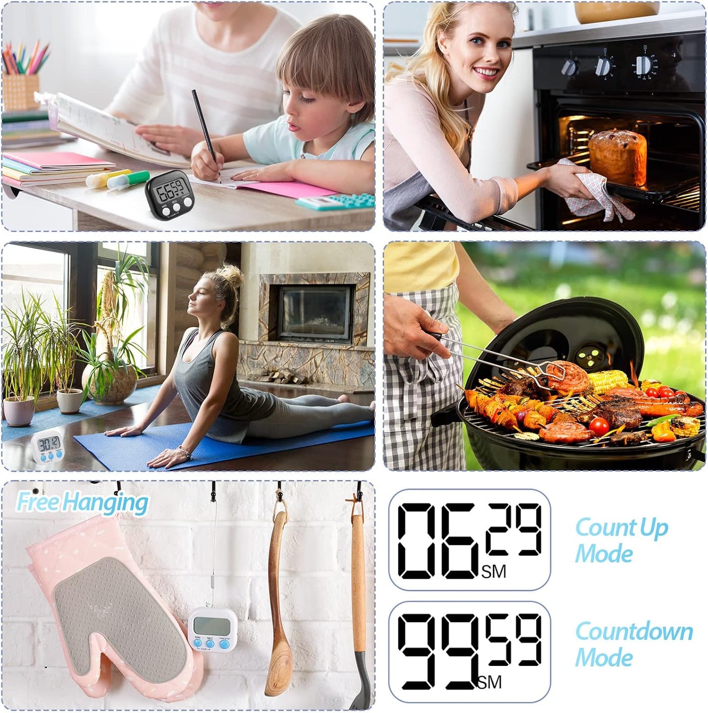 Weewooday 24 Pcs Digital Kitchen Timer Magnetic Timer Bulk On/Off Switch Minute Second Count up Countdown Loud Alarm for Exercise Cook Baking (Black,White)