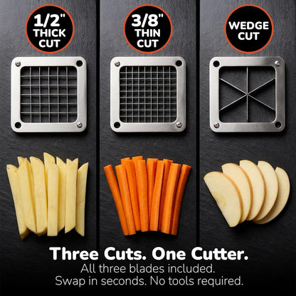 Commercial Grade French Fry Cutter, Sweet Potato & Yam Capable, Removable Legs and Case for Compact Storage, 3 Blade Sizes (1/4"- 3/8"- 6-Wedge), Potato, Fruit and Vegetable Slicer & Dicer by POP