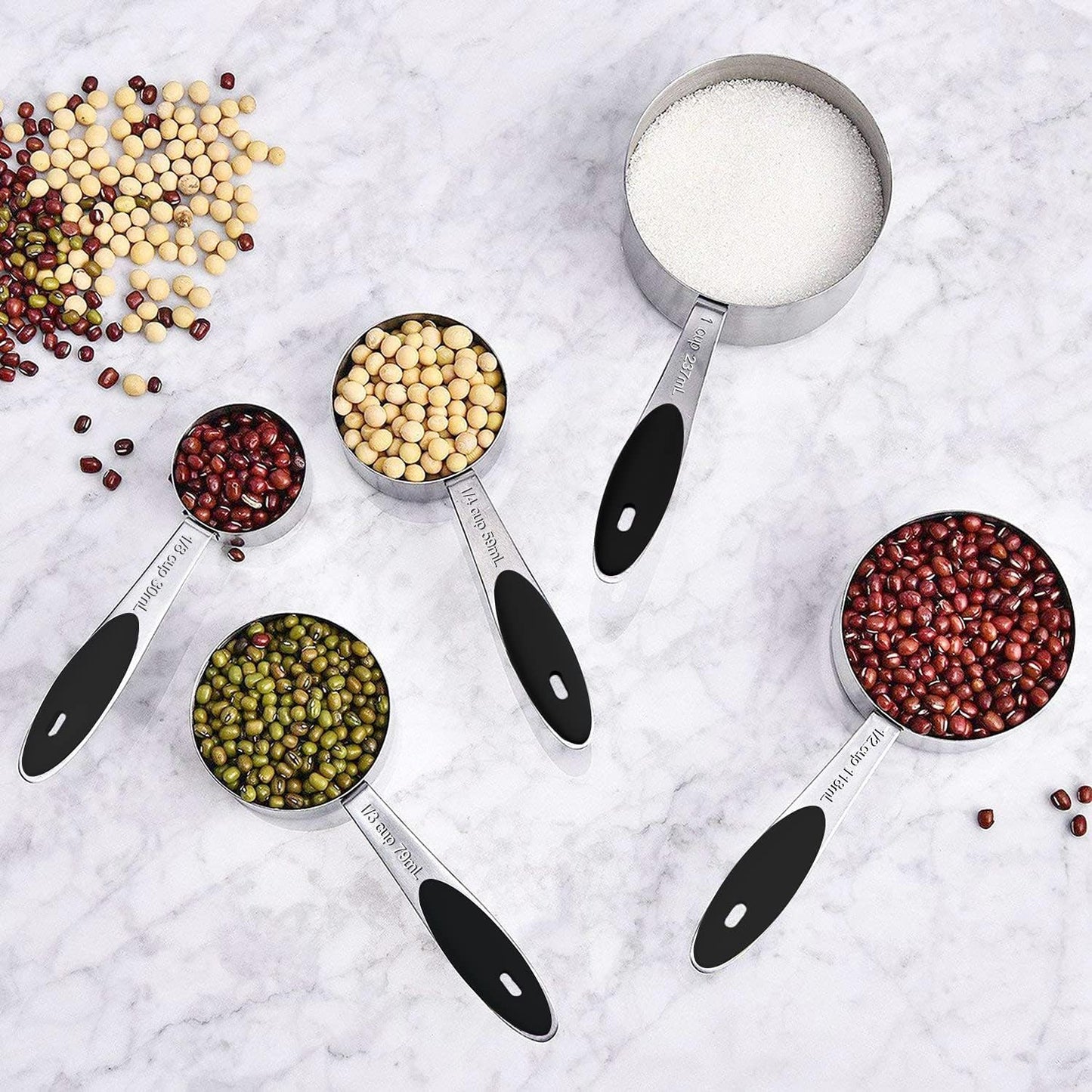 Stylish Measuring Set by Wildone - 21 Steel Compact Pieces, 8 cups, 8 spoons & 5 mini spoons, Colored Handles, For Dry & Liquid Ingredients