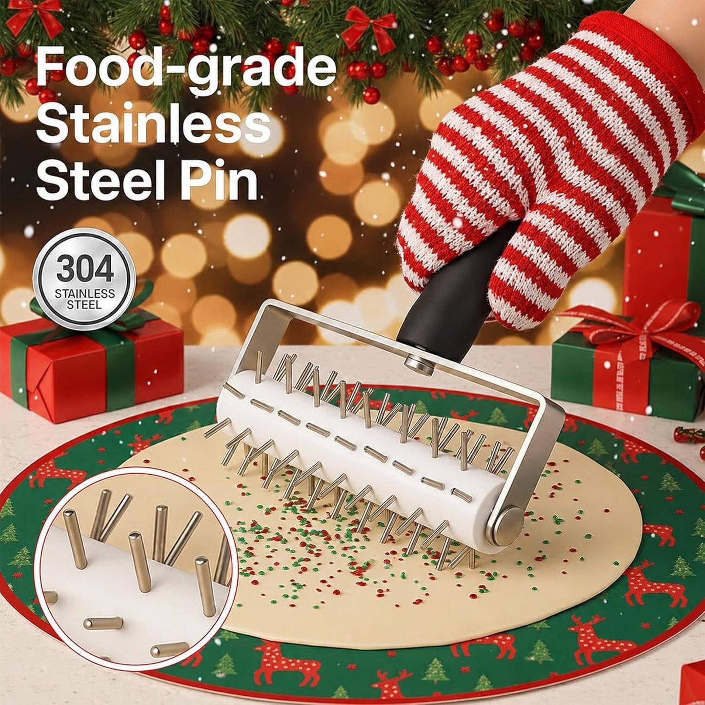 Pizza Dough Docker Roller Stainless Steel, Pin Puncher Dough Hole Maker, Docking Tool for Pizza Pie Cookie Pastry Bread