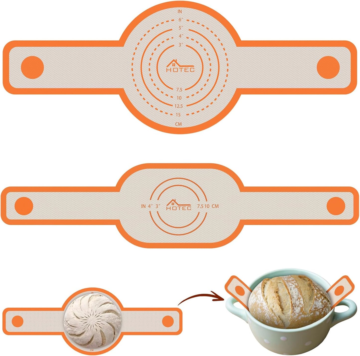 HOTEC Silicone Bread Sling for Dutch Oven - 2 Pack Non-Stick Baking Mat with Long Handle Easy to Transfer Sourdough Bread, Reusable Heat Resistant to 500°F/260°C Dutch Oven Liners Baking Supplies
