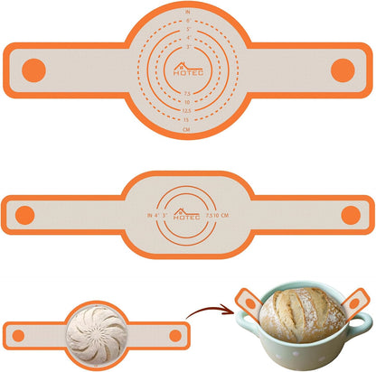 HOTEC Silicone Bread Sling for Dutch Oven - 2 Pack Non-Stick Baking Mat with Long Handle Easy to Transfer Sourdough Bread, Reusable Heat Resistant to 500°F/260°C Dutch Oven Liners Baking Supplies