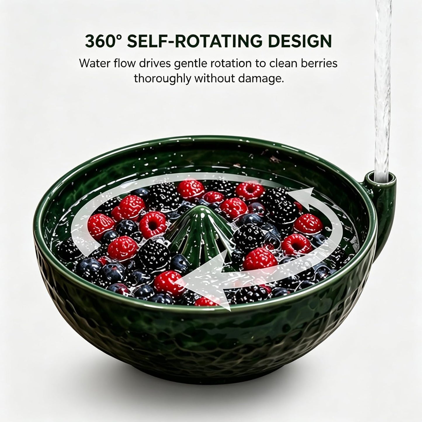 Self Spinning Berry Washing Bowl with Drain Holes, Swirling Berry Washing Bowl, Fruit Washer Bowl, Multipurpose Kitchen Washer for Berries, Fruits and Vegetables