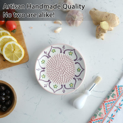 Handmade Ceramic Garlic Grater - 4 Pcs Garlic Press - Natural Ginger & Cheese Grinder - Decorative Mincer - Honey Yellow