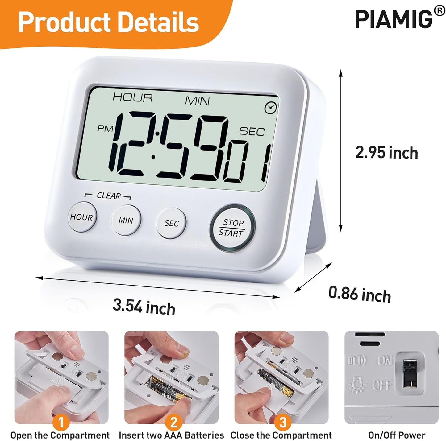Digital Kitchen Timer Alarm Clock for Cooking, Large LCD Display Multi-Function, Strong Magnetic with Loud Alarm, Digital Timer for Kids,Teachers,Classroom, Exercise or Work (White)