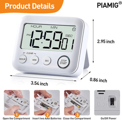 Digital Kitchen Timer Alarm Clock for Cooking, Large LCD Display Multi-Function, Strong Magnetic with Loud Alarm, Digital Timer for Kids,Teachers,Classroom, Exercise or Work (White)
