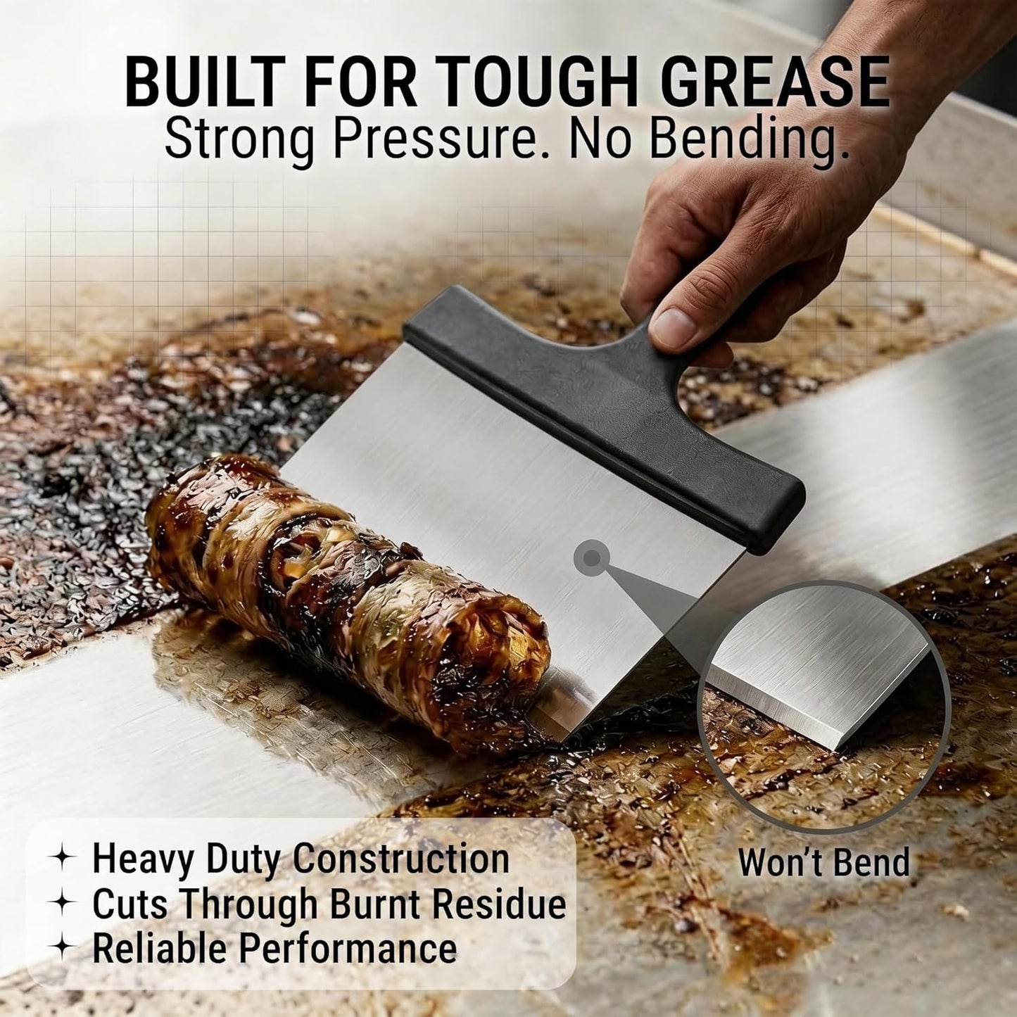 Multipurpose Bench Scraper, Dough Scraper and Dough Cutter for Flat Top Griddle, Bread, Pizza, and Pastry – Stainless Steel Griddle Scraper Chopper for Baking and Cooking