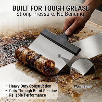Multipurpose Bench Scraper, Dough Scraper and Dough Cutter for Flat Top Griddle, Bread, Pizza, and Pastry – Stainless Steel Griddle Scraper Chopper for Baking and Cooking